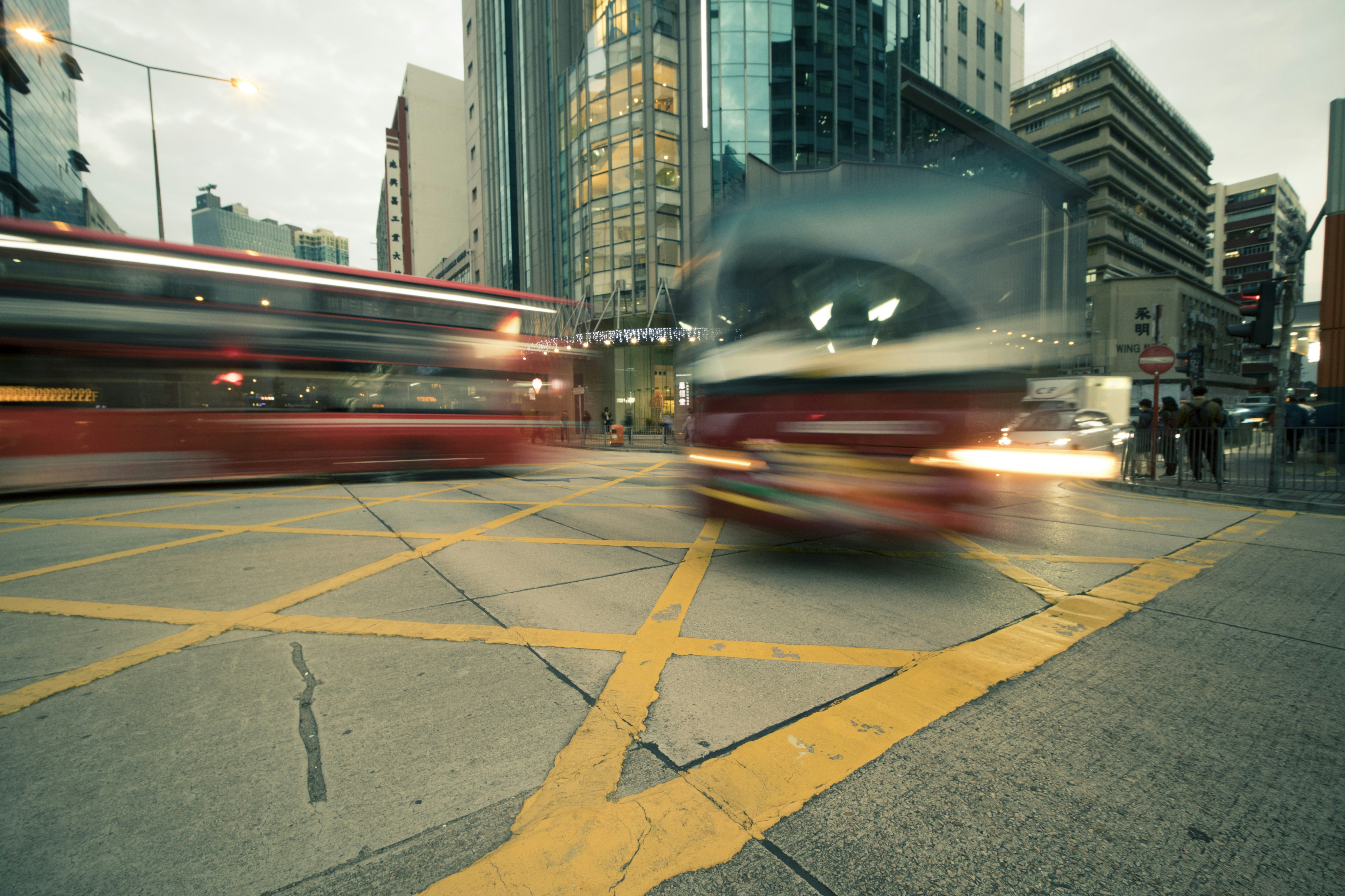 two bus in timelapse photo