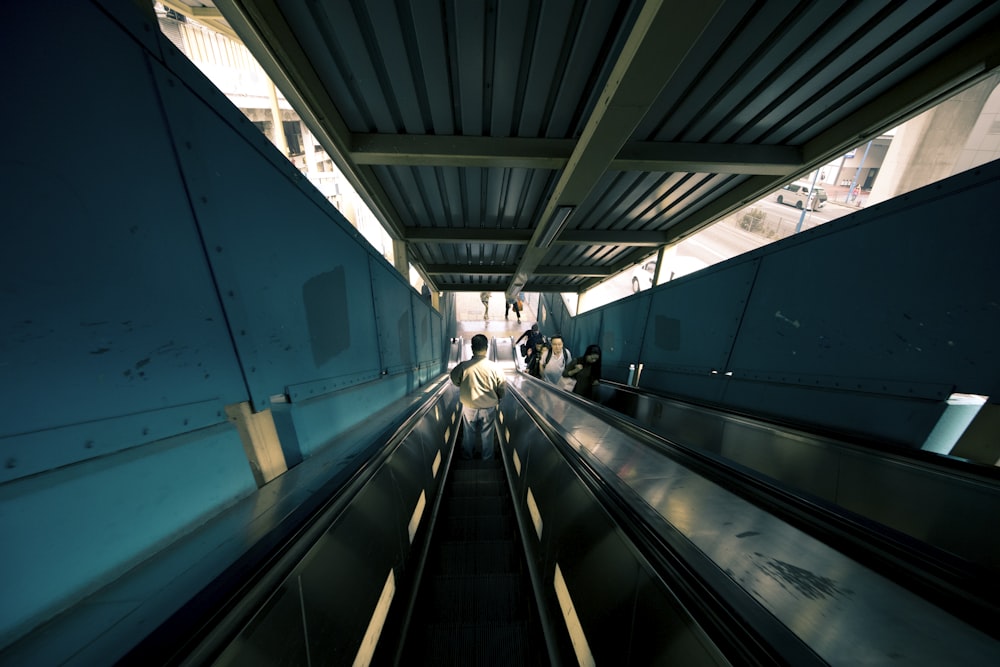 high-angle photography of escalator