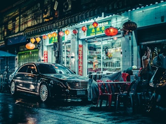 vehicle parked beside store