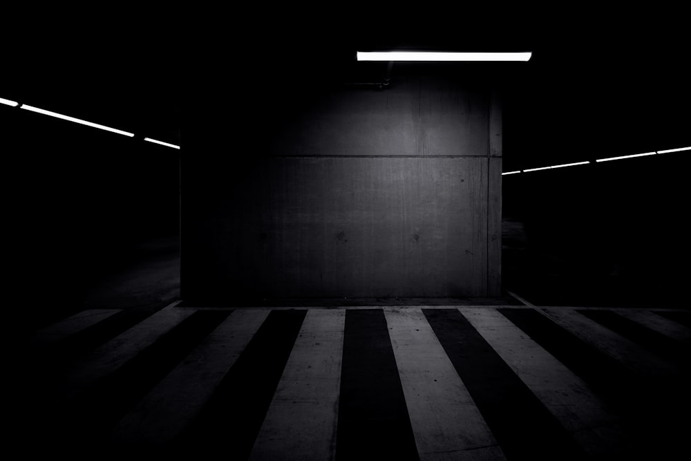 underground parking lot in dim light