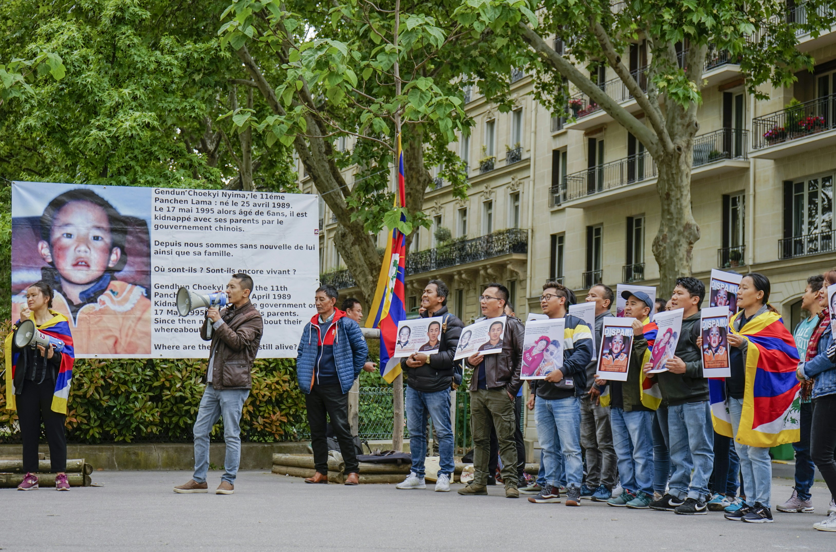 people standing on road beside tree