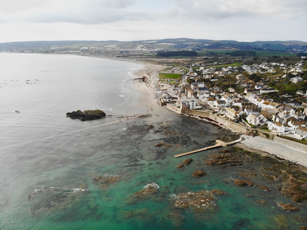 aerial photography of city by the sea