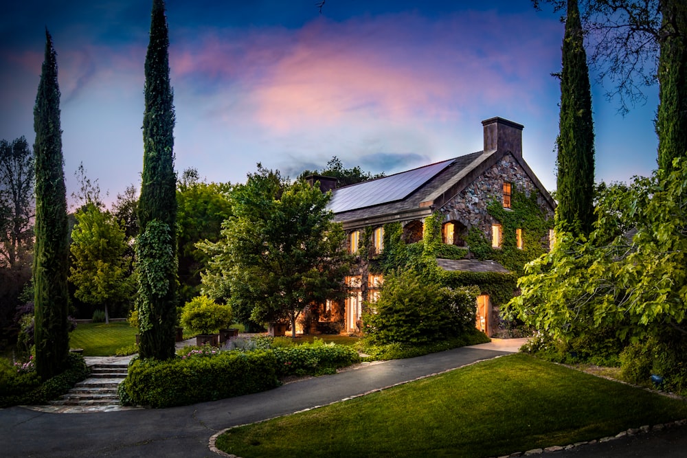 gray and white house surrounded by trees