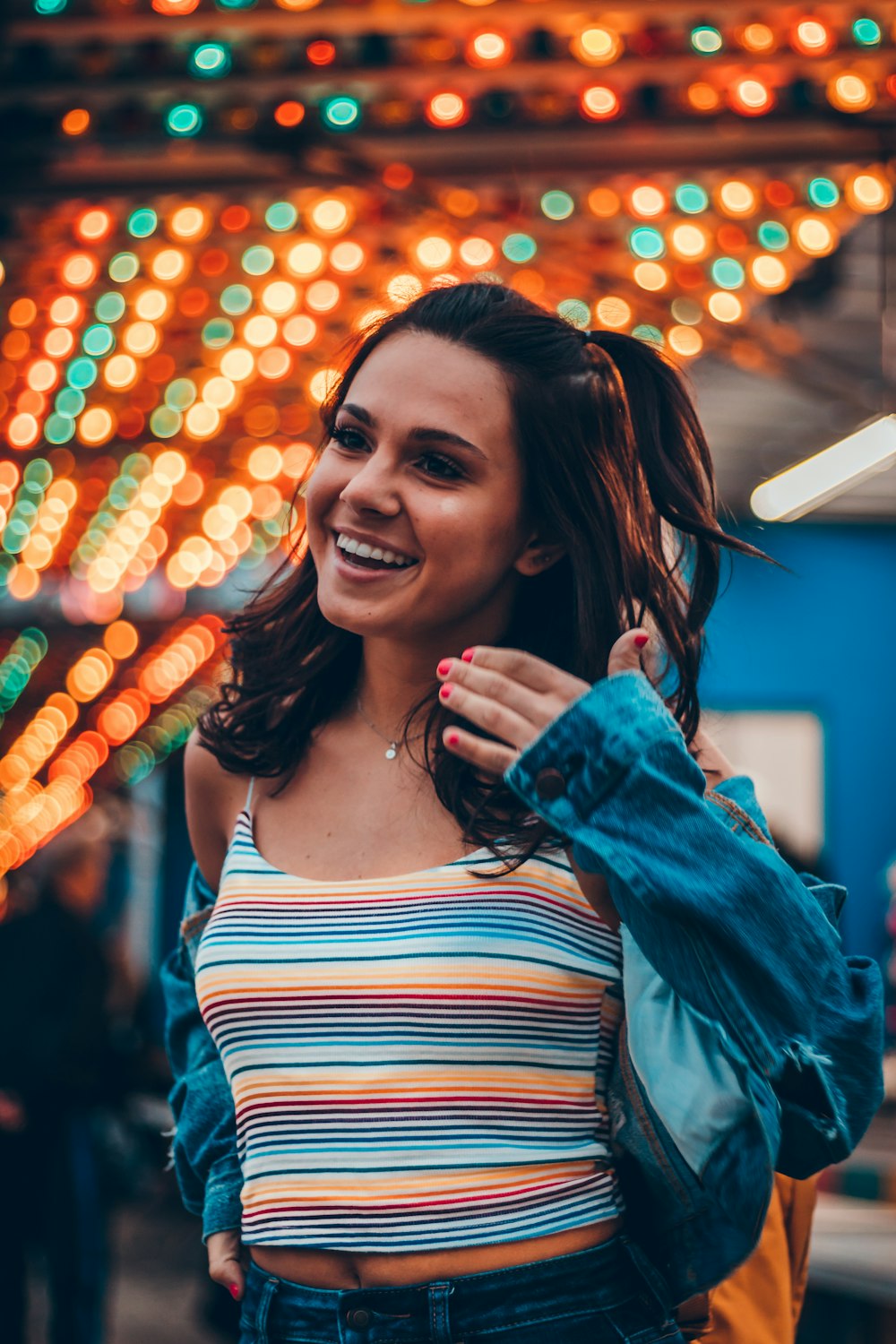 woman wearing blue denim jacket photography