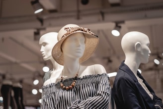 shallow focus photo of mannequin wearing brown sunhat
