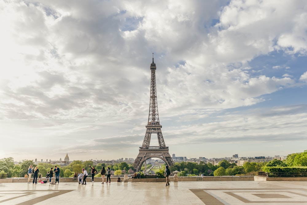 Eiffel tower, Paris under white clouds