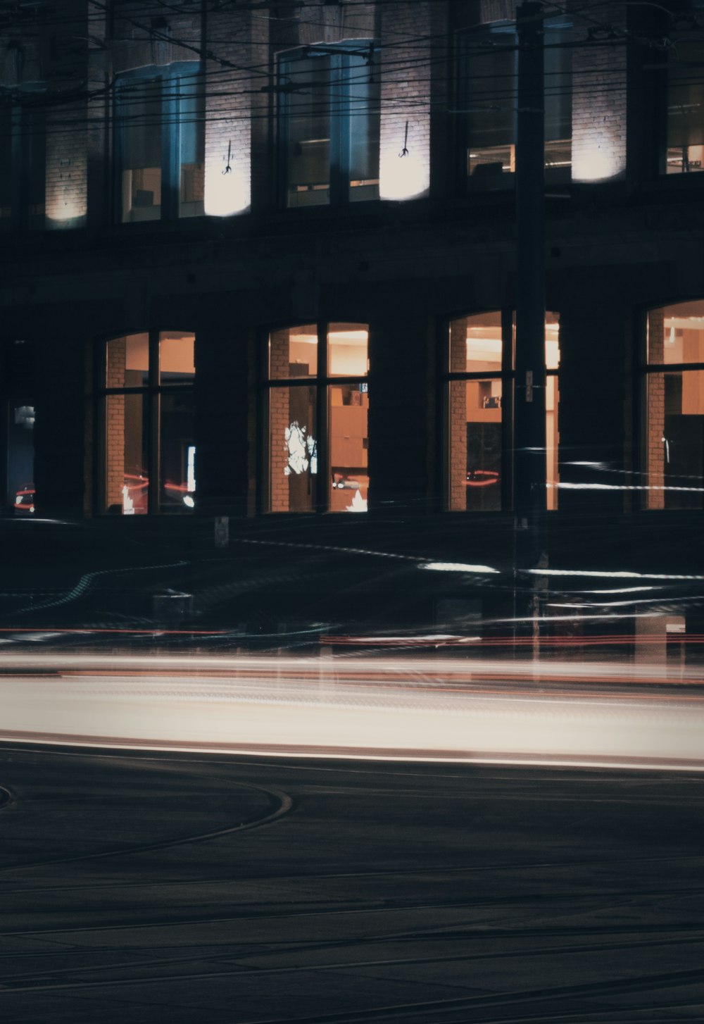 a blurry photo of a building at night