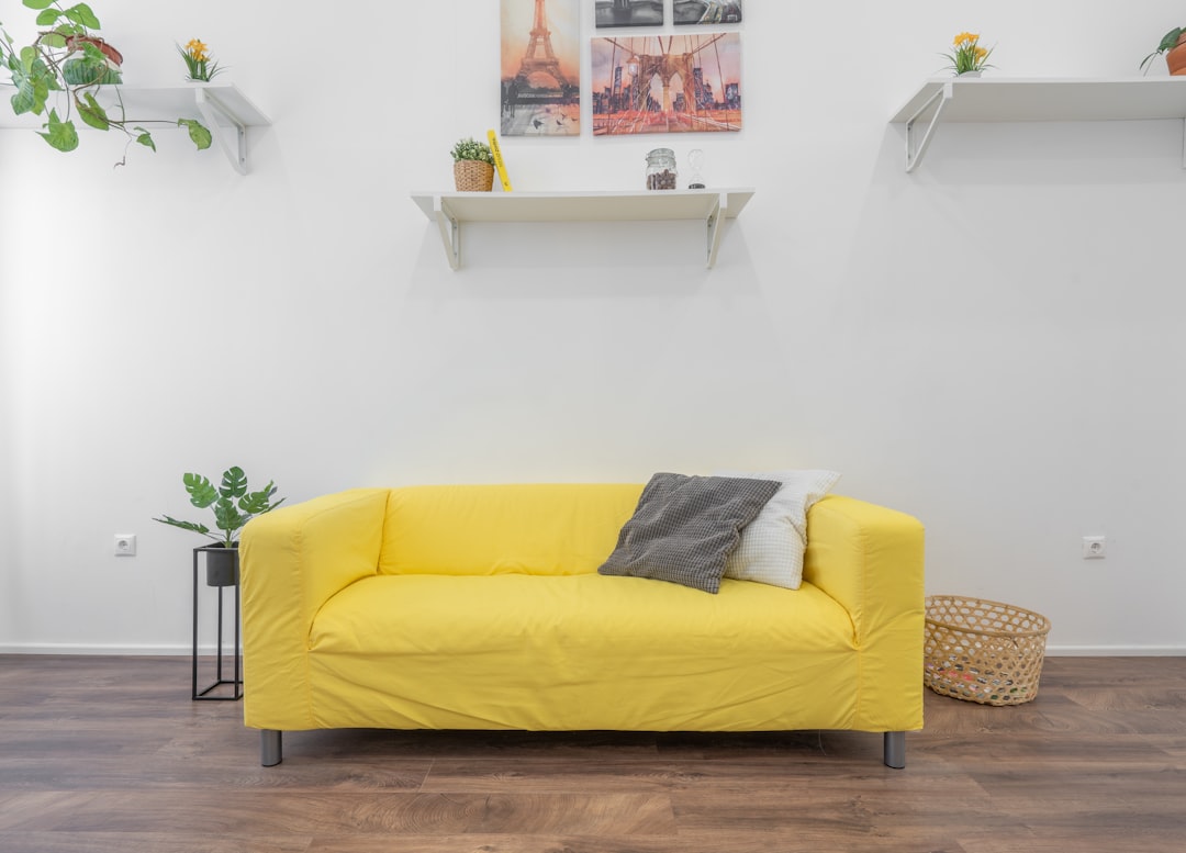  yellow fabric sofa couch