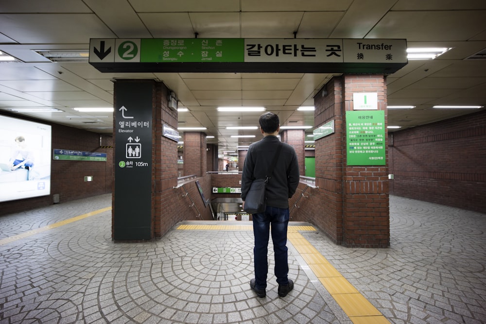 man standing in front of the stairs