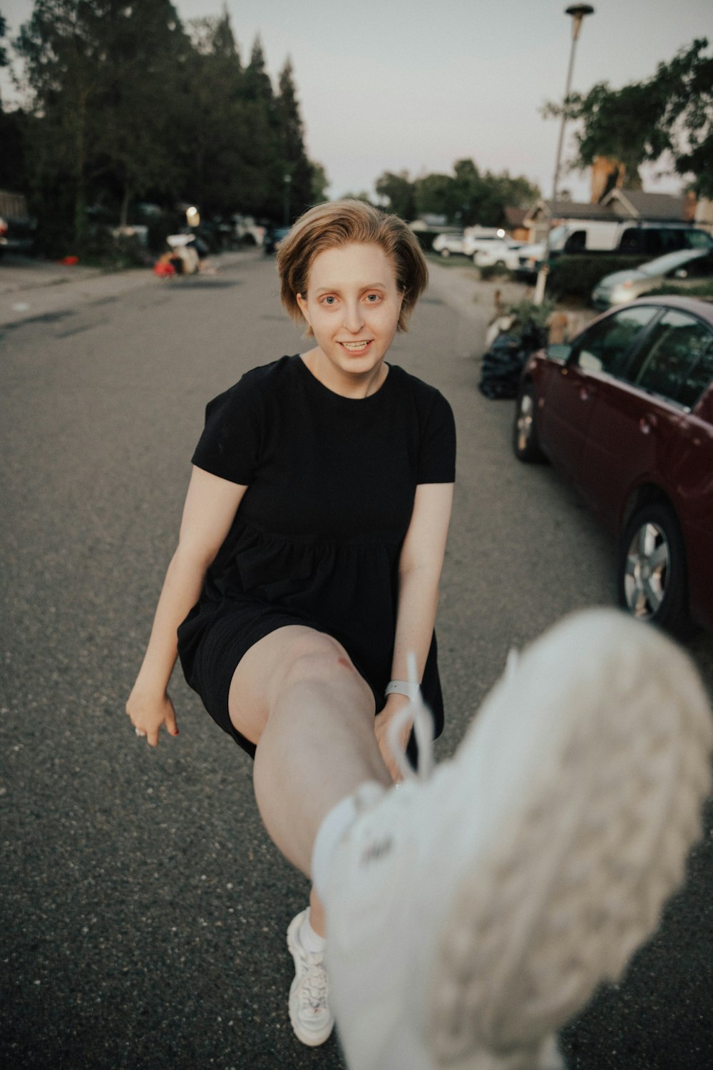 woman in black t-shirt and shorts