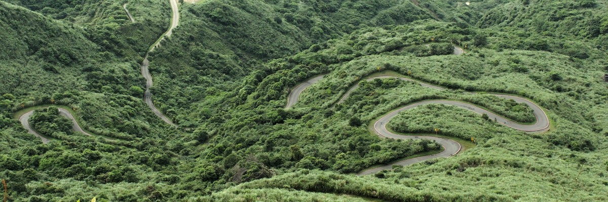 新北山區綠色山坡上蜿蜒的山路