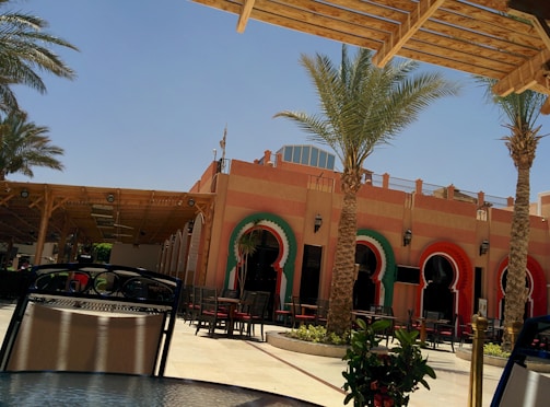 Outdoor seating area of 'don gustavo' with views of Arica's sunny streets.