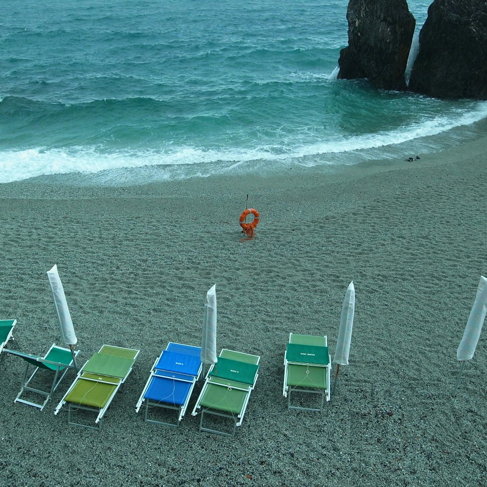 lounger with parasols at the beach