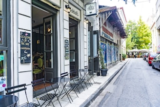 tables and chairs outside establishment