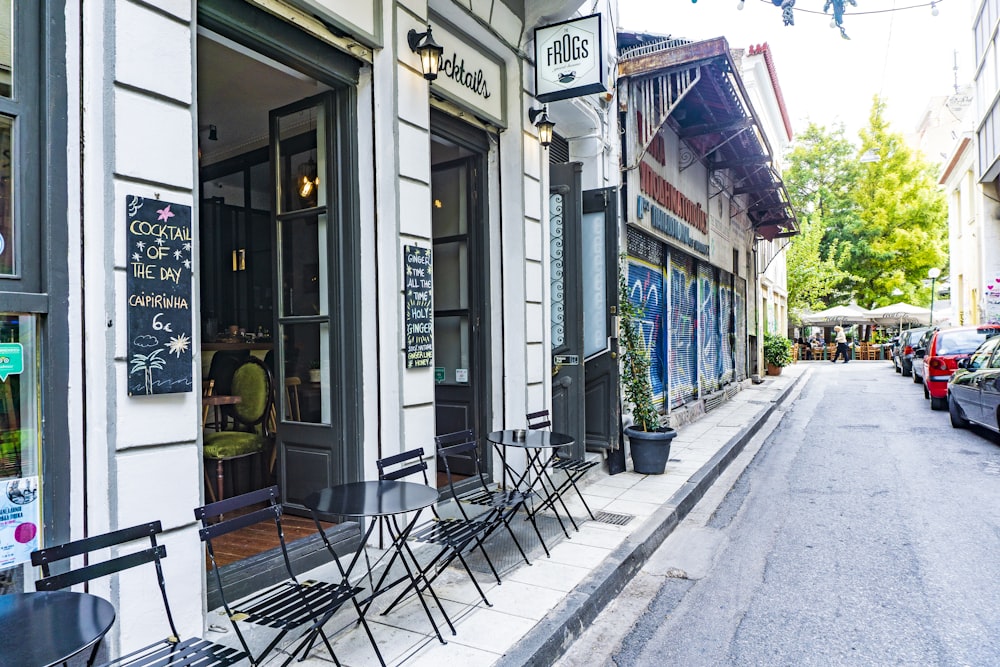 tables and chairs outside establishment