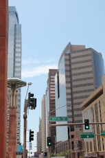 a city street filled with lots of tall buildings