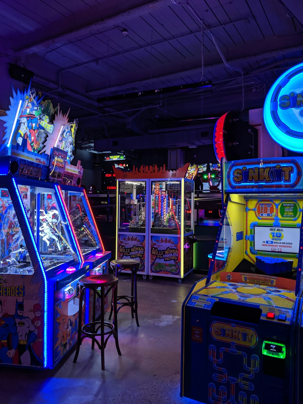 assorted-color arcade machines