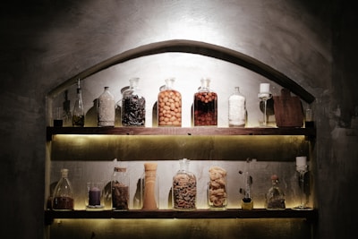 An inviting display of assorted pantry mixes, with handwritten labels and vintage kitchen tools nearby.