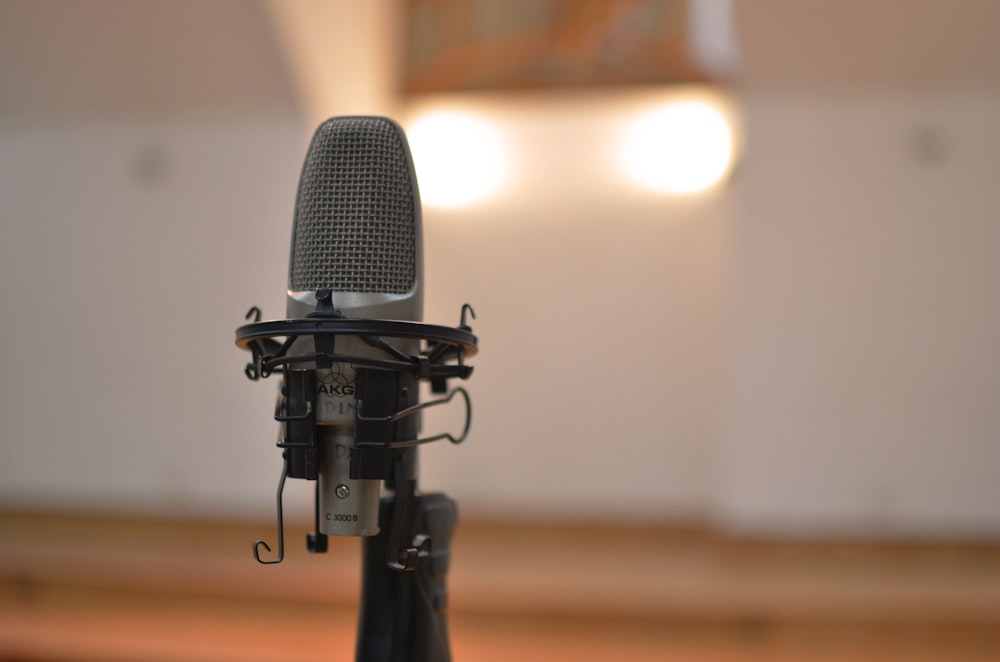 black and gray condenser microphone