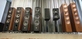 black-and-brown home theater system