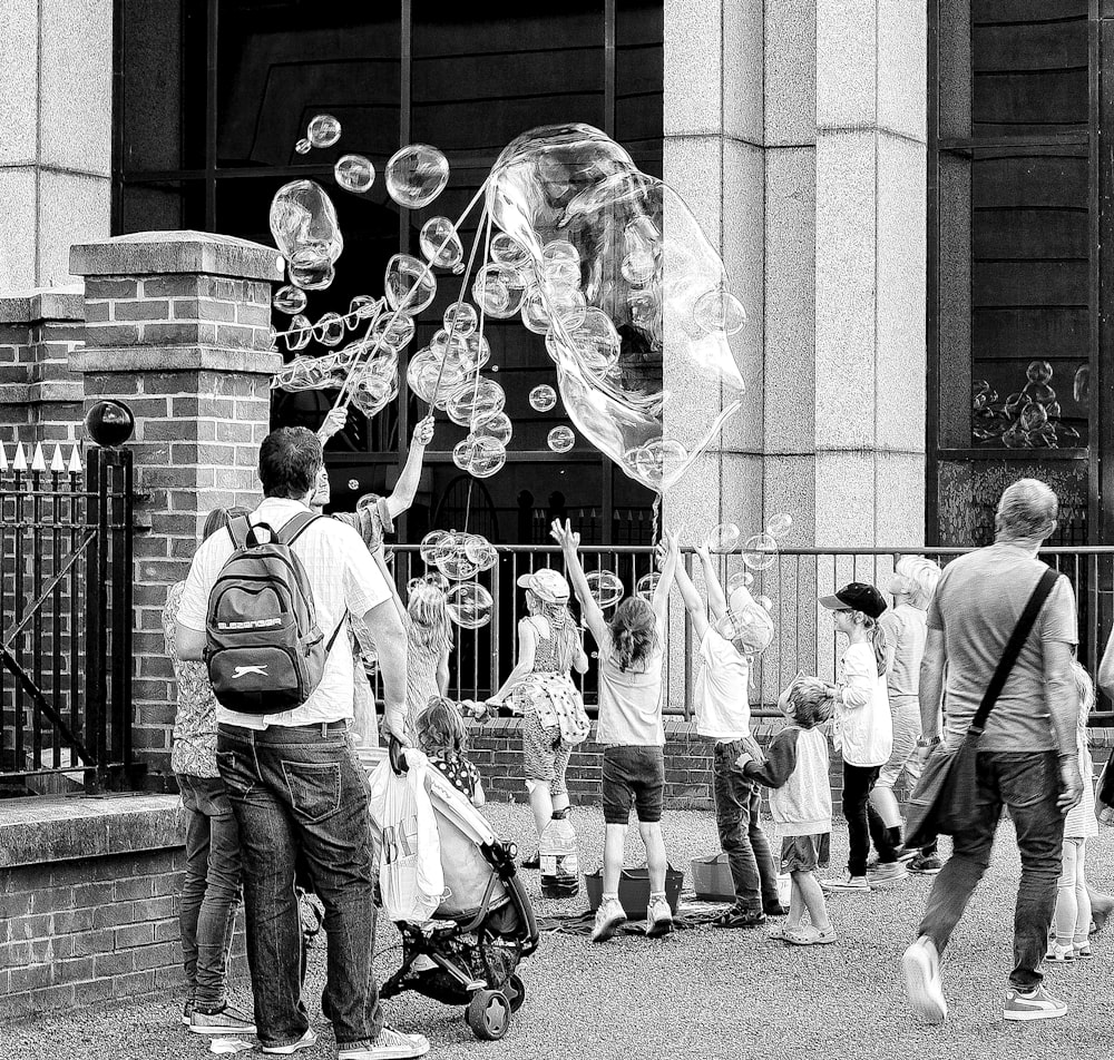 children playing bubbles