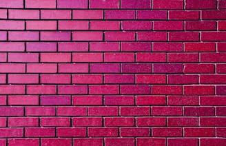 A brick wall featuring rows of rectangular bricks arranged in a horizontal, staggered pattern. The surface of the bricks is textured, with visible mortar lines in between each one. The bricks exhibit varying shades of red and pink, creating a visually striking pattern.