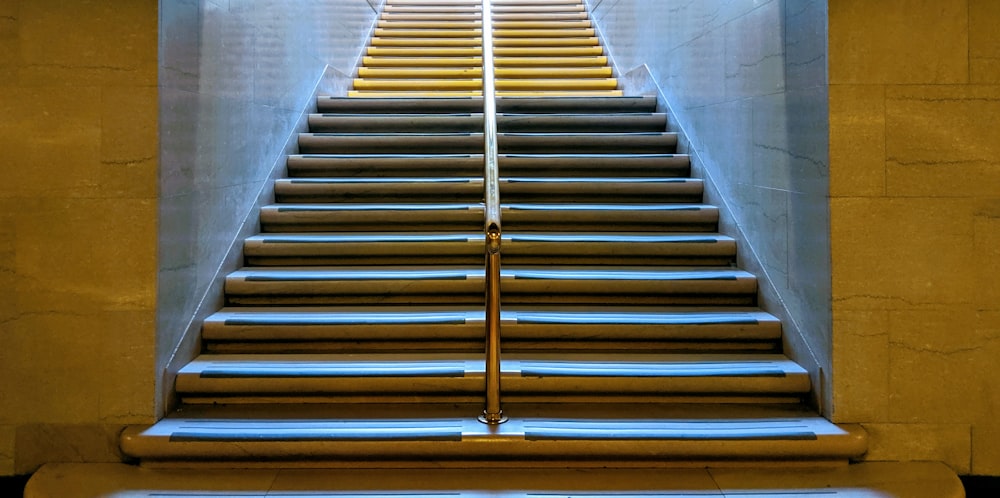 white and blue concrete stairs with no people