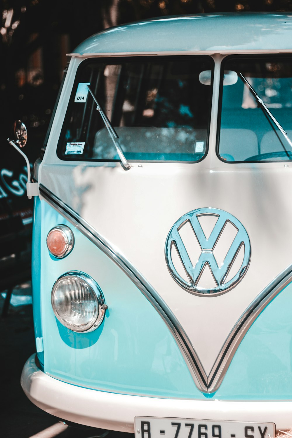 teal and white Volkswagen T1
