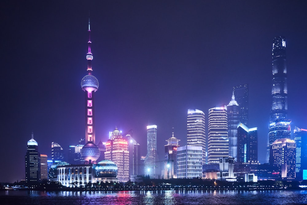 Oriental Pearl Tower at night time