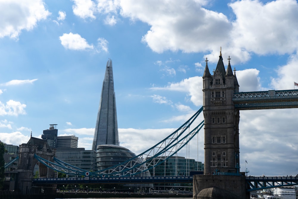 London Tower bridge under blue and white skies