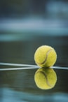 a tennis ball sitting on top of a tennis court