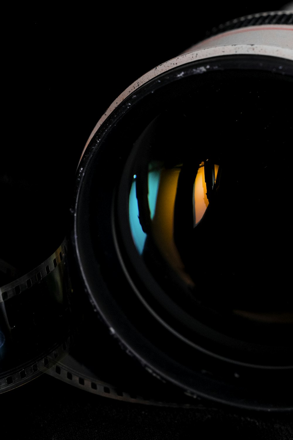 a close up of a camera lens on a table