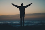 silhouette of person facing beach