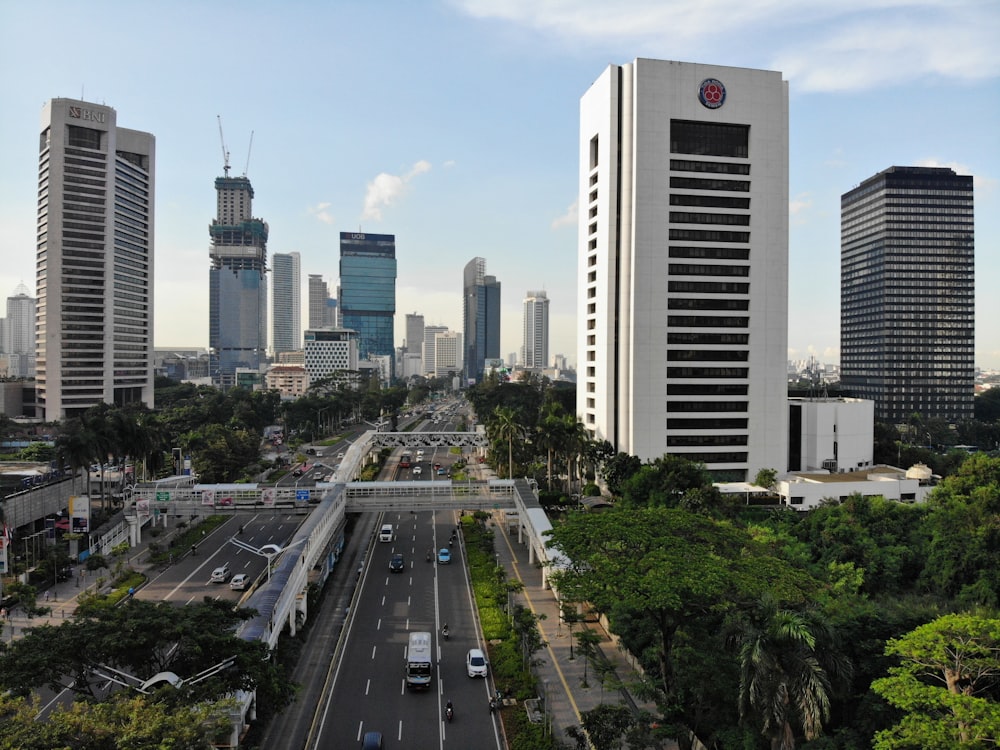 cars on road near buildings