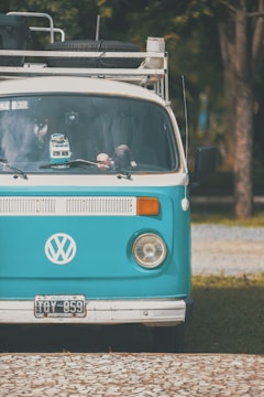teal and silver Volkswagen van