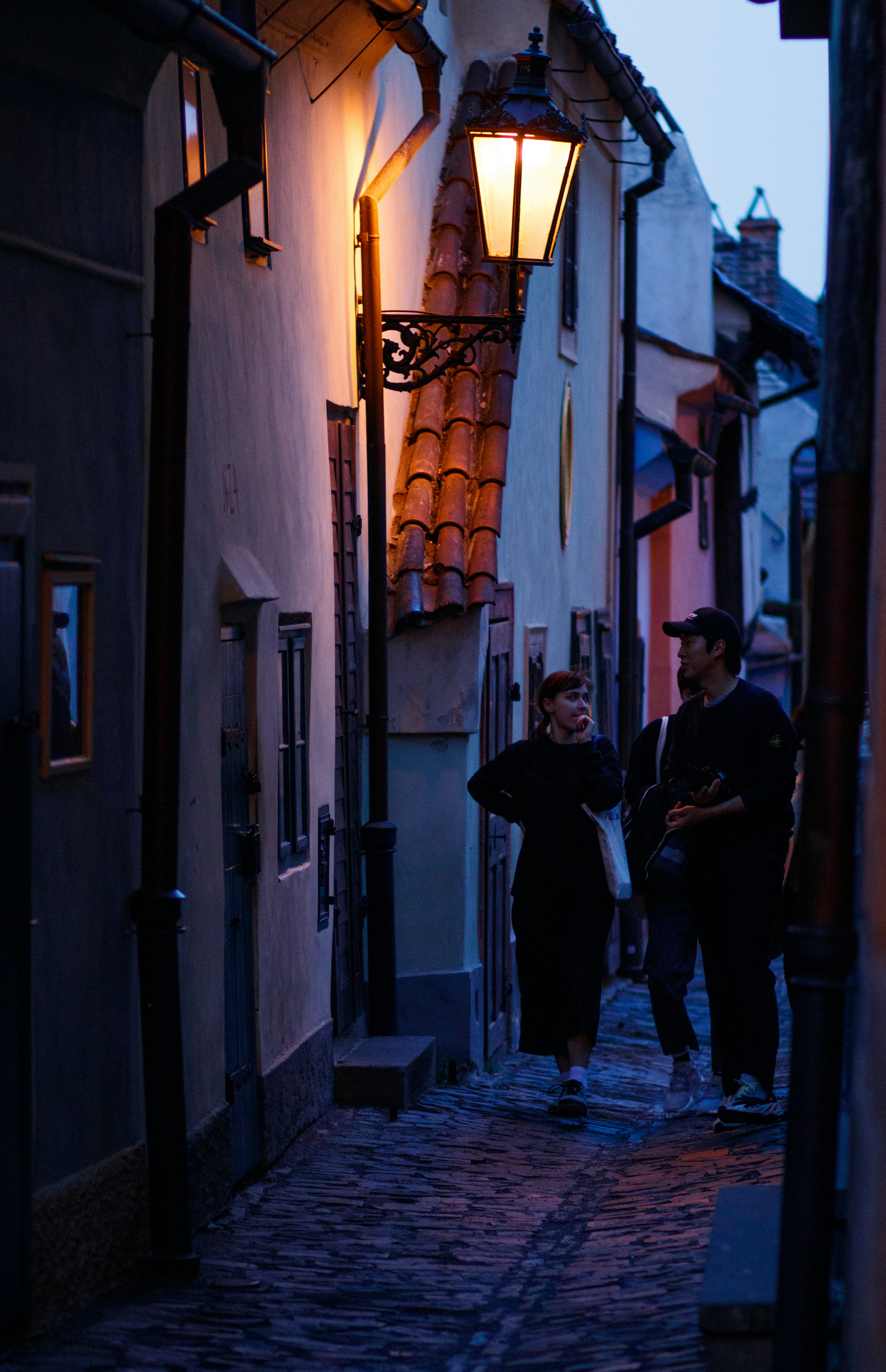 black street light turned-on