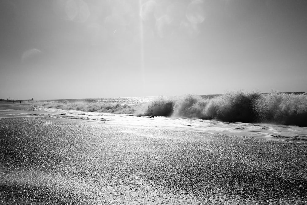 grayscale photo of seashore