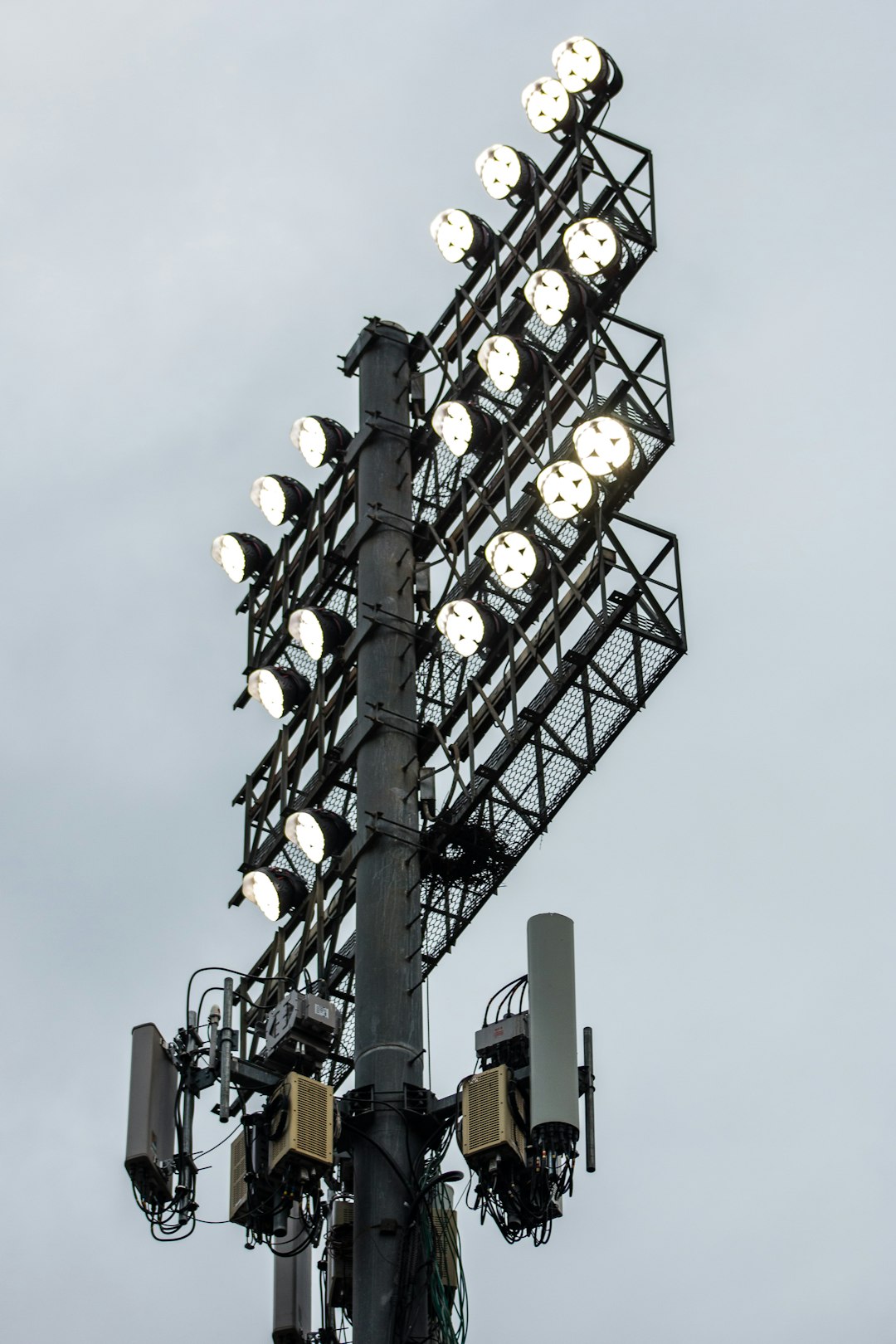 gray stadium lights turned-on