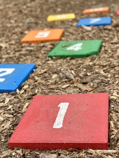 multicolored number boards