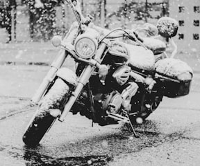 touring motorcycle covered with snow