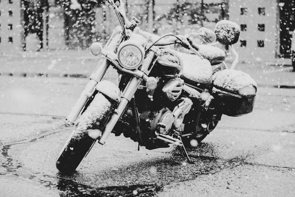 touring motorcycle covered with snow