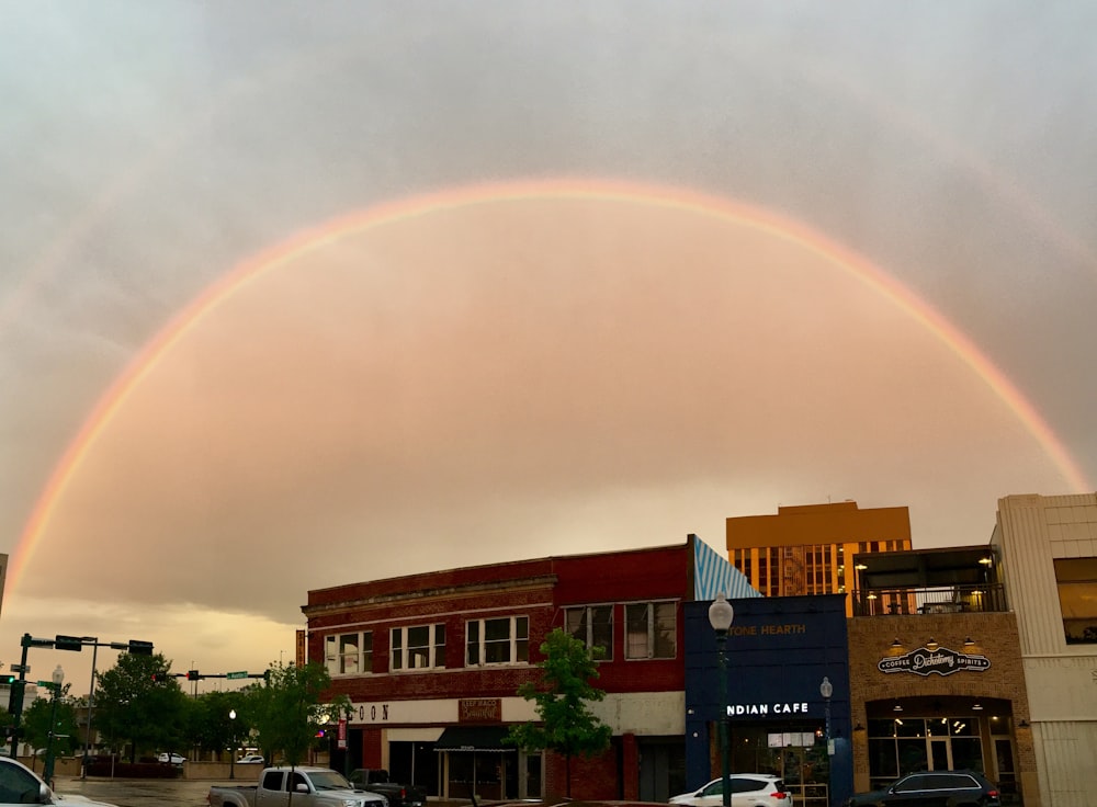 buildings beneath the rainbow