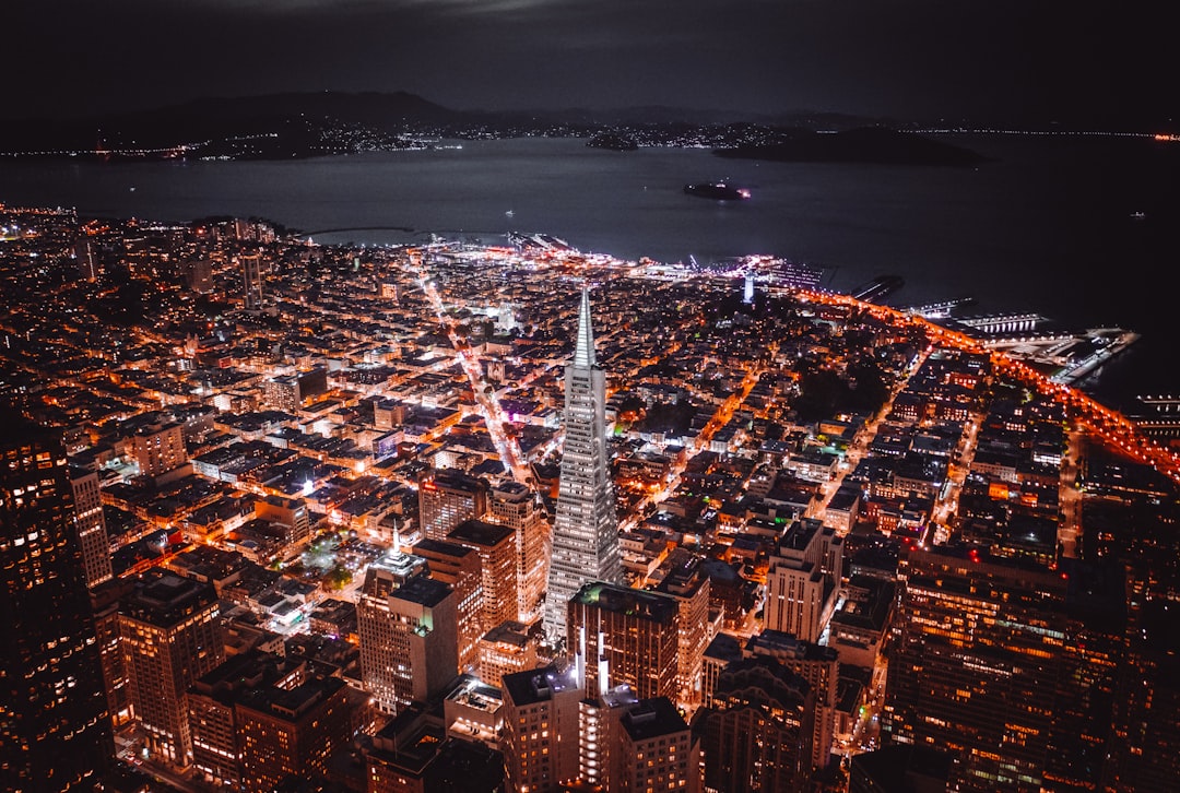 city lights by the harbor at nighttime