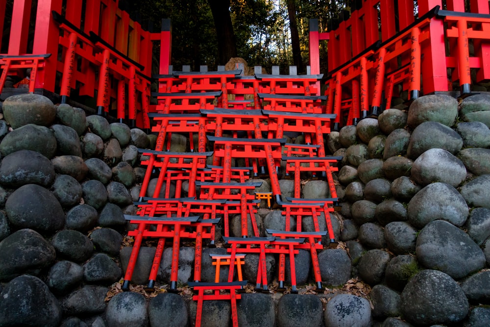 low-angle photography of red stair