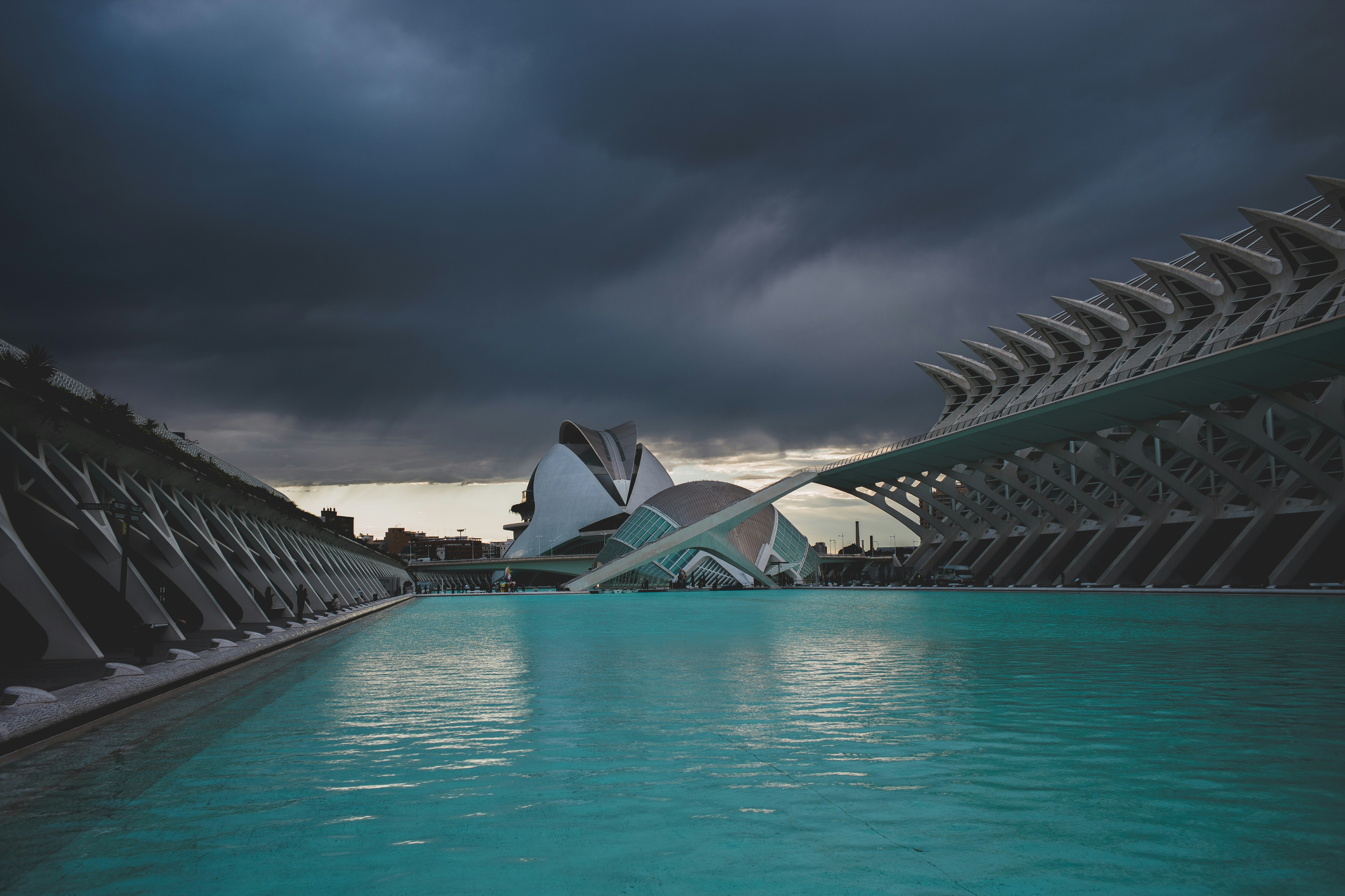 big green swimming pool near buildings