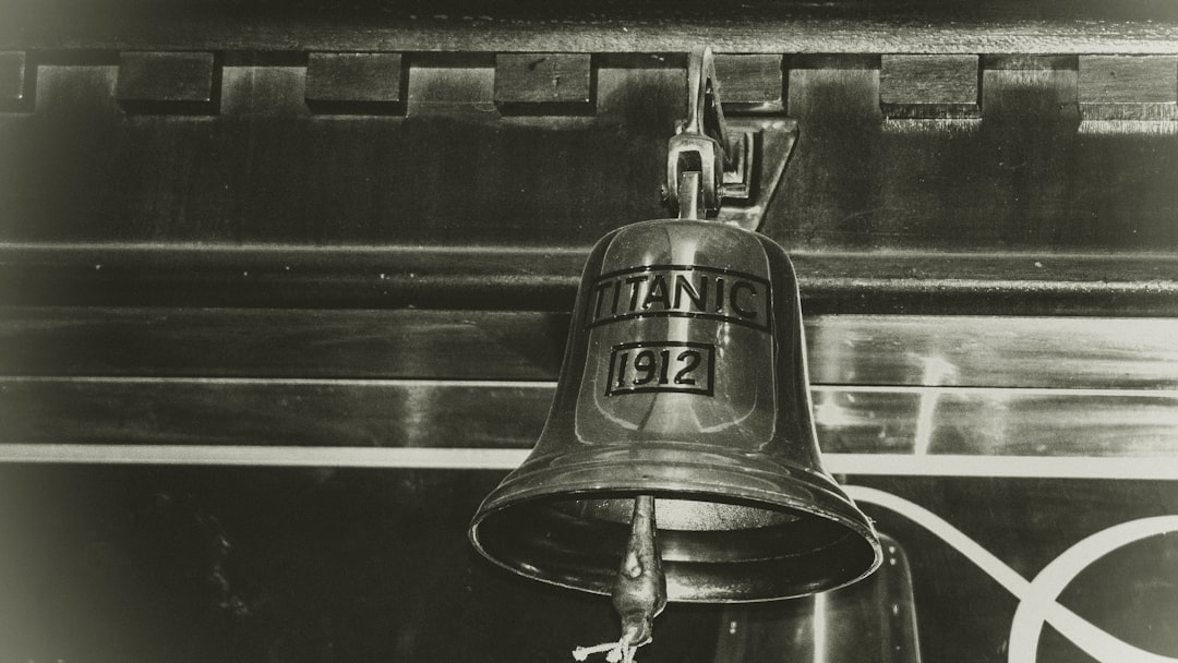 grayscale photography of Titanic 1912 bell, Last call bell.