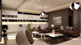 A stylish modern living room setup with contemporary furniture and decor.