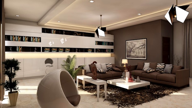 A stylish modern living room setup with contemporary furniture and decor.