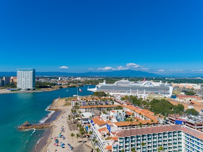 A vibrant beach destination seen from the cruise ship.