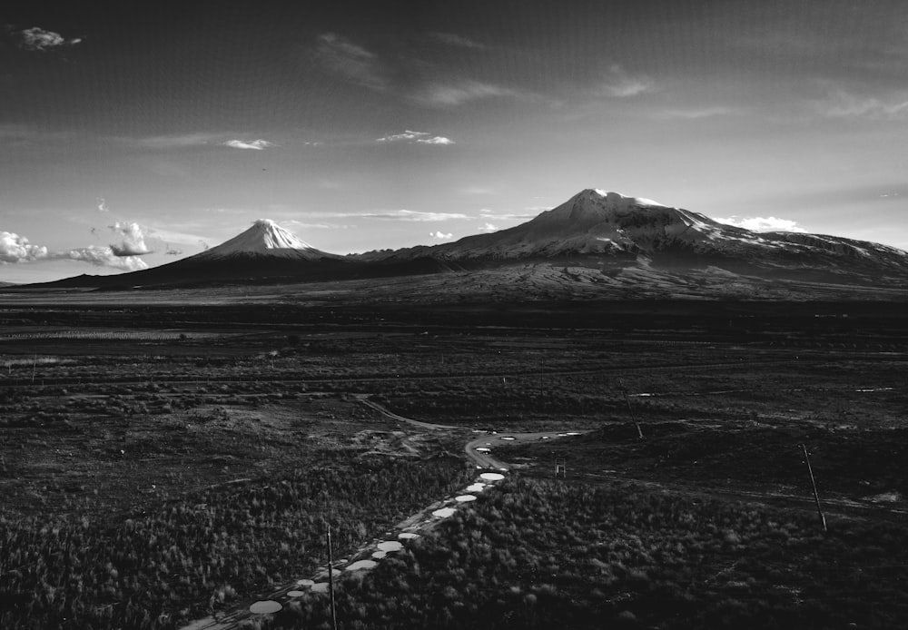 landscape grayscale photography of mountain